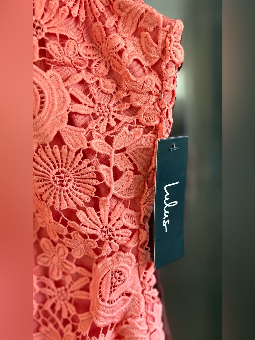 NWT Lulus Love Poem Coral/Orange Lace Hi Halter Mini Dress Sz M - Picture 4 of 5